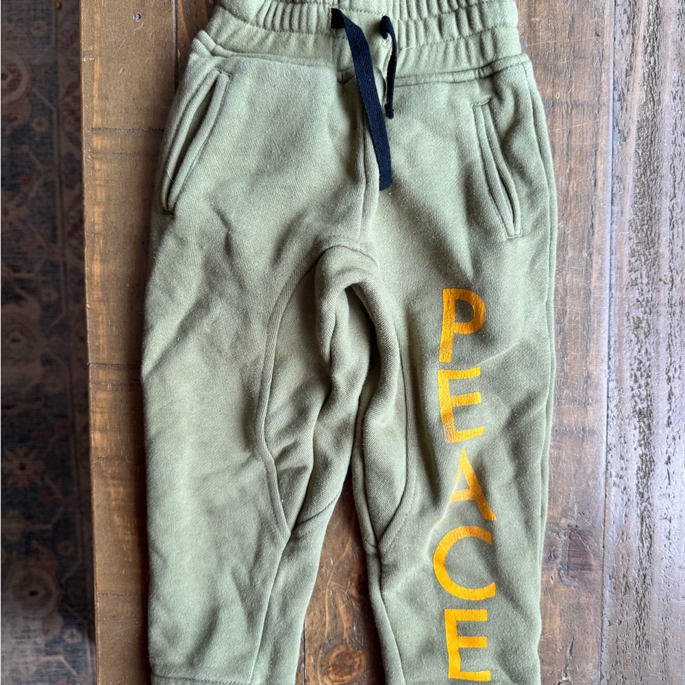 Kids Olive Green 'Peace' Sweatpants